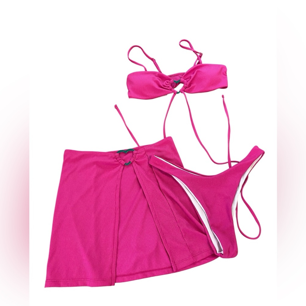 Vibrant Pink Bikini Set with Skirt